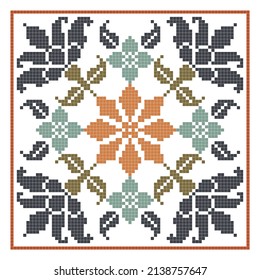 cross stitched design shape with floral elements