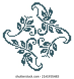 cross stitched design shape with floral elements