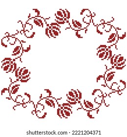 cross stitched frame pattern with floral elements