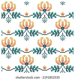 cross stitched pattern with floral elements