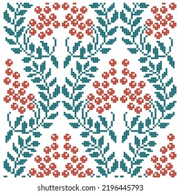 cross stitched pattern with floral elements