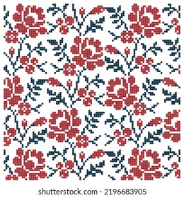 cross stitched pattern with floral elements