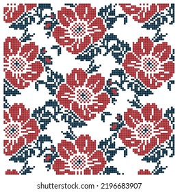 cross stitched pattern with floral elements