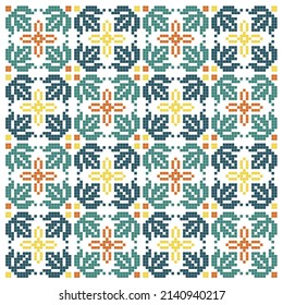 cross stitched seamless pattern with floral elements