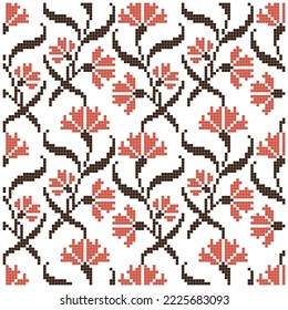 cross stitched seamless pattern with floral elements