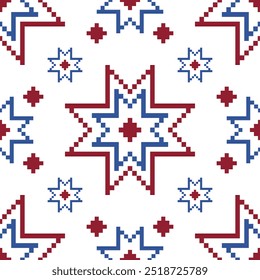 Cross Stitch,embroidery seamless.Geometric pixel ethnic patterns. American, Mexican,African, mediterranean, nordic,Aztec style.Trendy folk art background design for products, fabric, print,decorate.