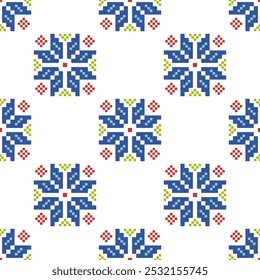 Cross Stitch,embroidery seamless.Geometric pixel ethnic patterns. American, Mexican,African, mediterranean, nordic,Aztec style. Trendy folk art background design for products, fabric, print,decorate.