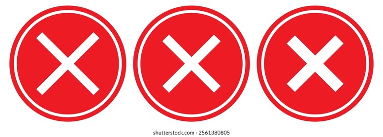 Cross and stop mark icon set . cross and forbidden icons isolated on white background . Restrict entry ban prohibition and delete icon . Vector illustration