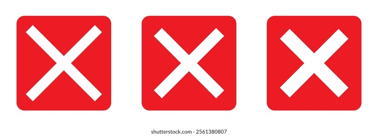 Cross and stop mark icon set . cross and forbidden icons isolated on white background . Restrict entry ban prohibition and delete icon . Vector illustration