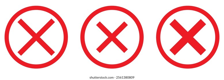 Cross and stop mark icon set . cross and forbidden icons isolated on white background . Restrict entry ban prohibition and delete icon . Vector illustration