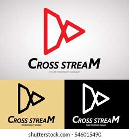 Cross Stream Logo Design for Real Time Video Streaming, Video Player, etc. Vector Logo Template.