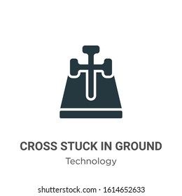 Cross stuck in ground glyph icon vector on white background. Flat vector cross stuck in ground icon symbol sign from modern technology collection for mobile concept and web apps design.
