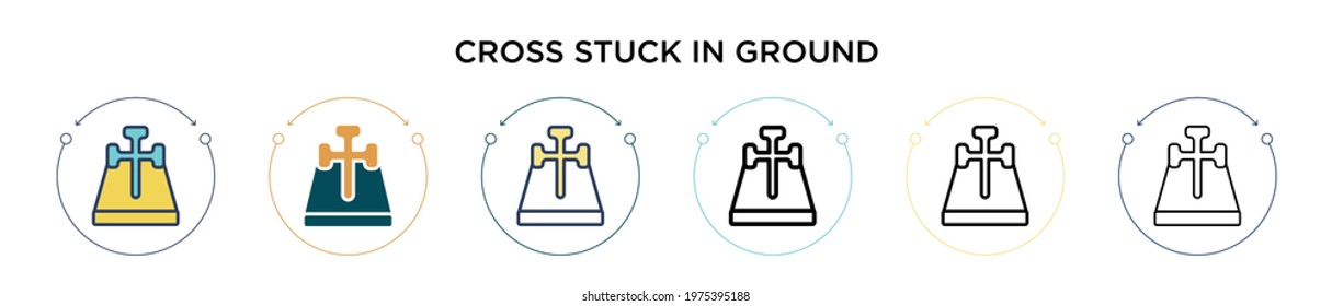 Cross stuck in ground icon in filled, thin line, outline and stroke style. Vector illustration of two colored and black cross stuck in ground vector icons designs can be used for mobile, ui, web