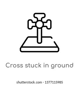 cross stuck in ground vector line icon. Simple element illustration. cross stuck in ground outline icon from technology concept. Can be used for web and mobile