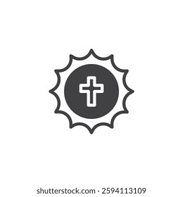 A cross with the sun vector icon. filled flat sign for mobile concept and web design. Sunrise Cross glyph icon. Symbol, logo illustration. Vector graphics