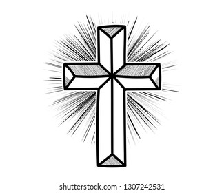 The cross with the sunburst is hand drawn