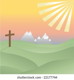A cross in a sunny valley.