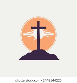 Cross with Sunset Background Logo Christian, Religion, Symbol, Emblem, Icon.