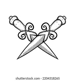 Cross sword Illustration hand drawn cartoon sketch lineart vintage style vector