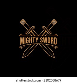 cross sword logo line art simple minimalist vector illustration template icon graphic design. swords sign or symbol for company with black color backgrounds