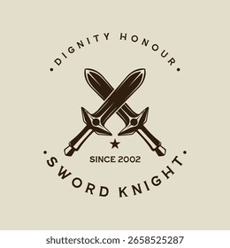 cross sword logo vintage vector illustration template icon graphic design. swords or blade or saber sign and symbol for company with backgrounds and typography style