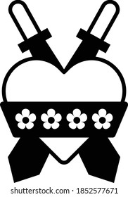 Cross Swords Concept, Sharp Blade With Floral Heart Vector Icon Design, Mexican culture symbol on White background, Customs & Traditions Signs