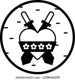 Cross Swords Concept, Sharp Blade With Floral Heart souvenirs Vector Icon Design, Mexican culture symbol, Mexico Customs and Traditions Sign, Cinco De mayo stock illustration