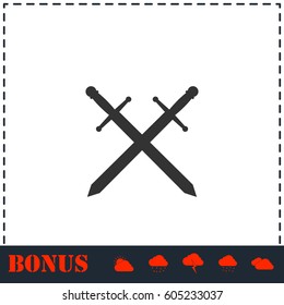 Cross swords icon flat. Simple vector symbol and bonus icon