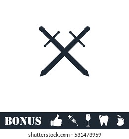 Cross swords icon flat. Vector illustration symbol and bonus pictogram