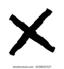 Kreuzsymbol schwarz einzeln auf weißem Hintergrund. Fett, handgezeichnetes X-Symbol, perfekt für Ablehnungs- oder Verweigerungskonzepte.