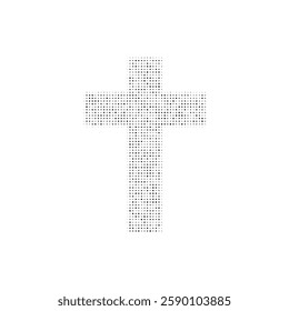 The cross symbol filled with black dots. Pointillism style. Vector illustration on white background