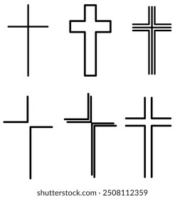 Cross symbol icon. Religious vector sign. Christian cross outline. Faith icon set.