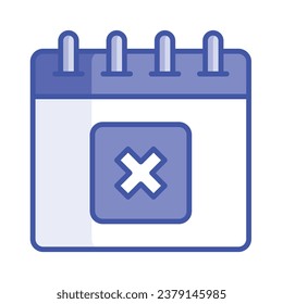 Cross symbol on calendar concept vector of reject calendar