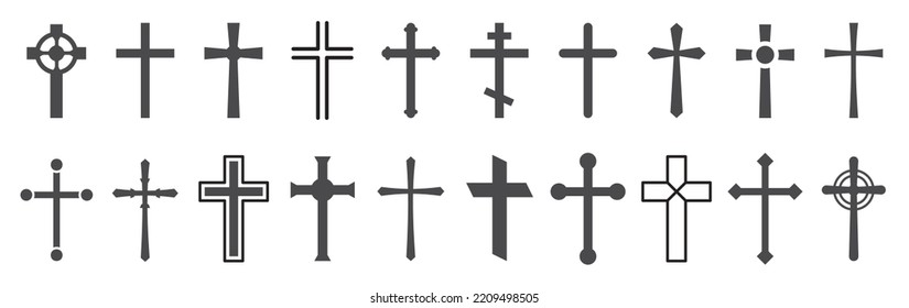 Symbolsatz überkreuzen. Christian Cross Vector Set Kollektion. Illustration, Vektorgrafik einfache christliche Cross-Icon-Sammlung. Kreuzen Sie die Silhouette. christliches Symbol.