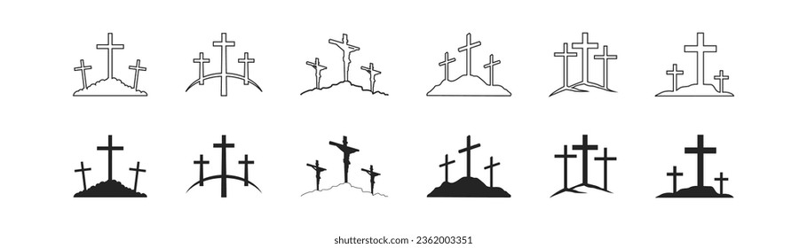 Cross symbol. Three crosses. Calvary. Vector.