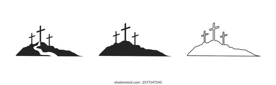 Cross symbol. Three crosses. Calvary. Vector.