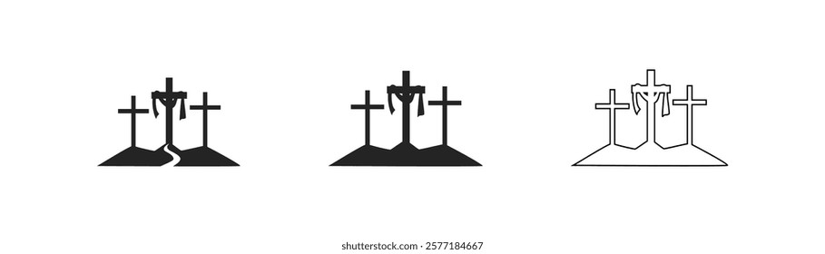 Cross symbol. Three crosses. Calvary. Vector.