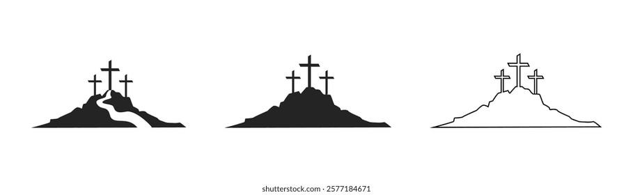Cross symbol. Three crosses. Calvary. Vector.