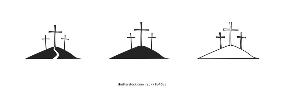Cross symbol. Three crosses. Calvary. Vector.