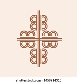 Cross symbol.Geometric vector logo.Decorative religious shape.Christian sign.Faith ornamental church element isolated on light background.Abstract design.