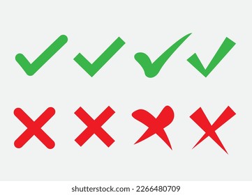 Cross symbols and check mark in flat vector illustration