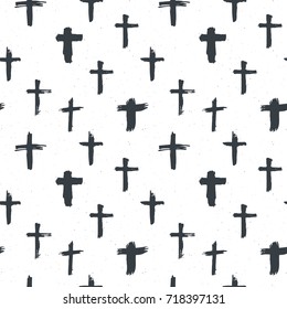 Cross symbols seamless pattern grunge hand drawn Christian crosses, religious signs icons, crucifix symbol vector illustration .