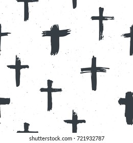 Cross symbols seamless pattern grunge hand drawn Christian crosses, religious signs icons, crucifix symbol vector illustration .