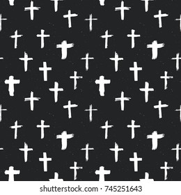 Cross symbols seamless pattern grunge hand drawn Christian crosses, religious signs icons, crucifix symbol vector illustration