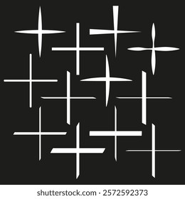 Cross symbols set. Minimal white shapes. Simple vector elements. Abstract black background.