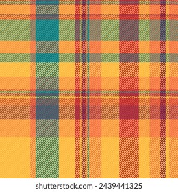 Cross tartan pattern plaid, free background vector texture. Strip seamless textile check fabric in amber and orange colors.