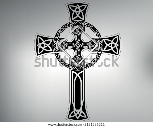 cross tattoo sketch. vector drawing cross made\
in celtic pattern.