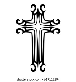 Cross tattoo tribal design. Isolated vector.