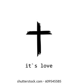 Cross with text it's love on a white background