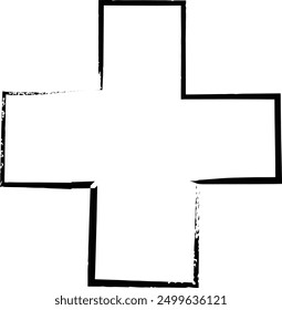 Cross texture symbol element, plus sign outline border grunge shape icon, decorative doodle for design in vector illustration